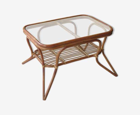 Rattan and glass coffee table