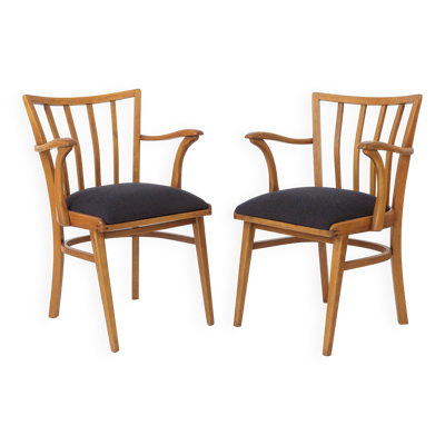 Paire de fauteuils en hêtre vintage, années 1960-1970, tapisserie bleu foncé