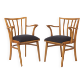 Paire de fauteuils en hêtre vintage, années 1960-1970, tapisserie bleu foncé