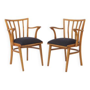 Paire de fauteuils en hêtre vintage, années 1960-1970, tapisserie bleu foncé