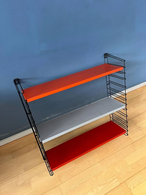 Étagère murale vintage Tomado en métal orange, rouge et gris