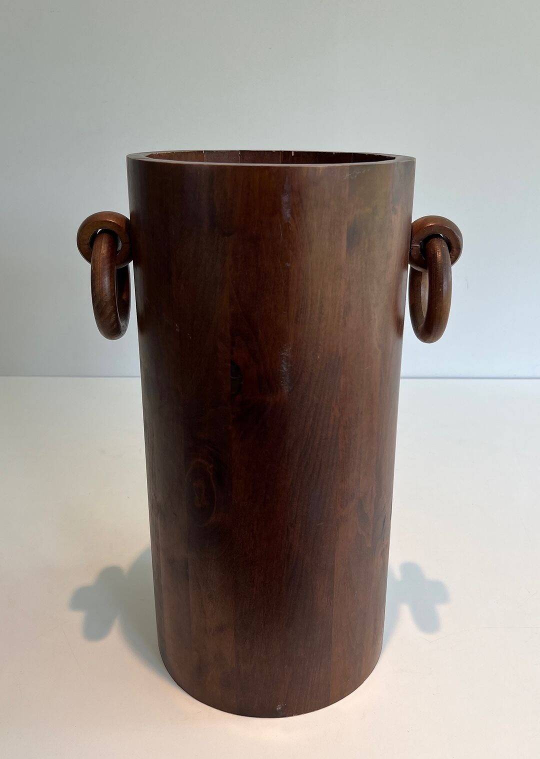 Brutalist Umbrella Stand in Solid Wood, France, circa 1950