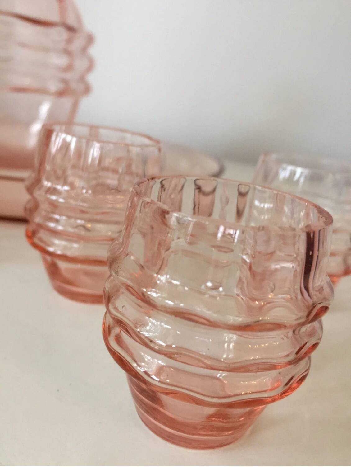 Vintage 1950s Pink Crystal Decanter Liquor Set
