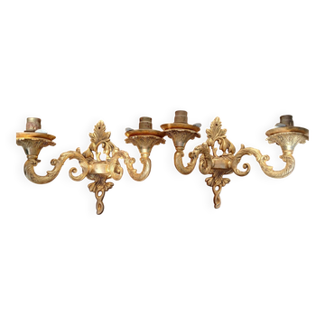 Pair of wall sconces in gilded bronze, Rococo style, Louis XV.