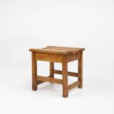 Industrial brutalist wooden stool, Belgium ca. 1920