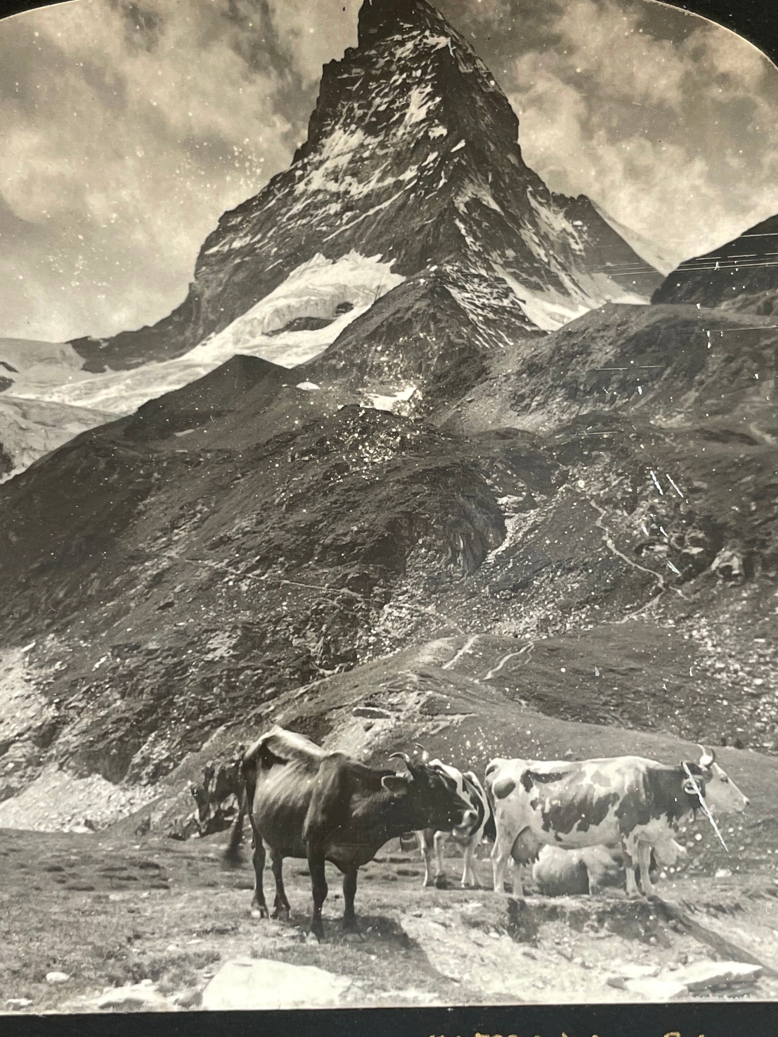 Old photography stereo, stereograph, luxury albumine 1903 Matterhorn Switzerland