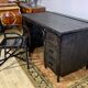 Desk and office chair in bamboo and black lacquered rattan, 60s, 70s