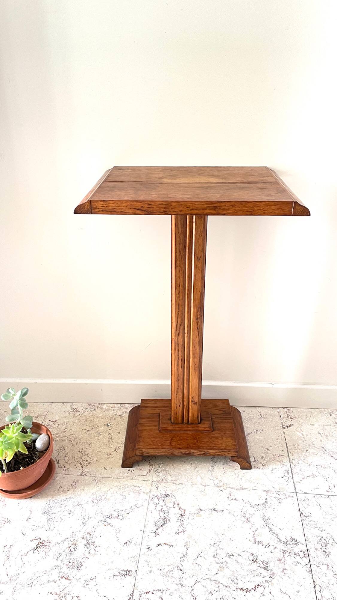 Vintage solid oak saddle plant holder