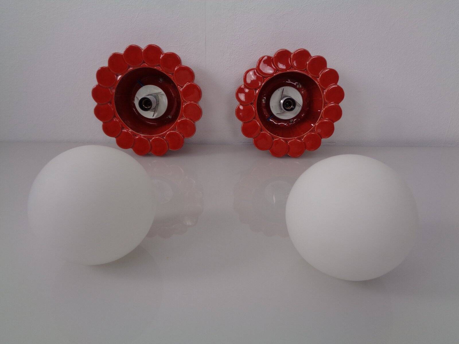 Pop Art Studio Ceramic & Glass Flower Wall Lamps, Germany, 1960s, Set of 2