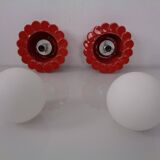 Pop Art Studio Ceramic & Glass Flower Wall Lamps, Germany, 1960s, Set of 2