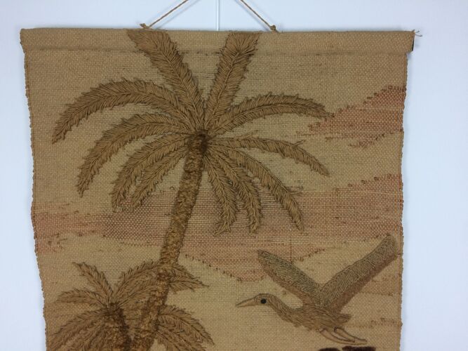 70's jute tapestry with palm trees jungle