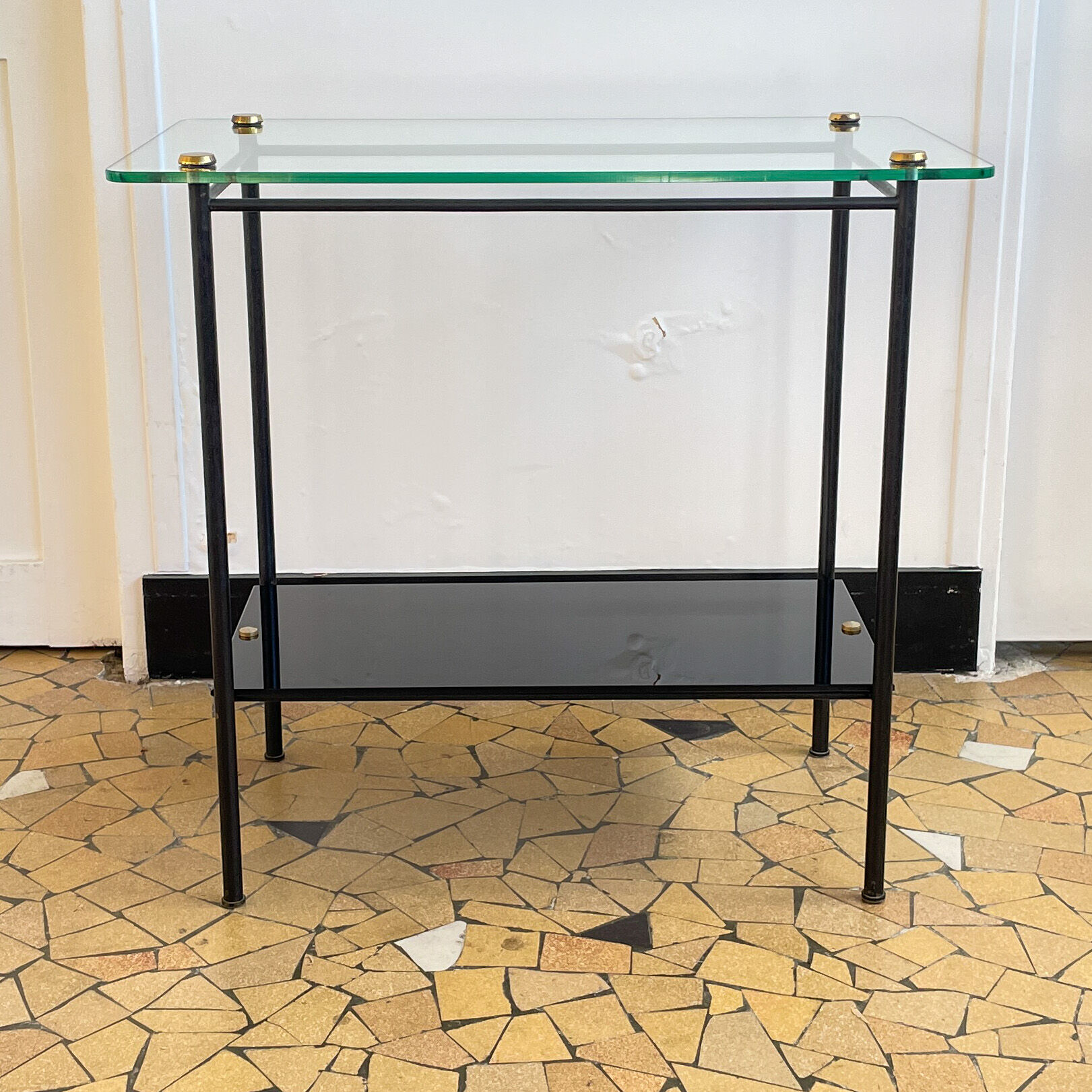 Glass and metal console, 1960
