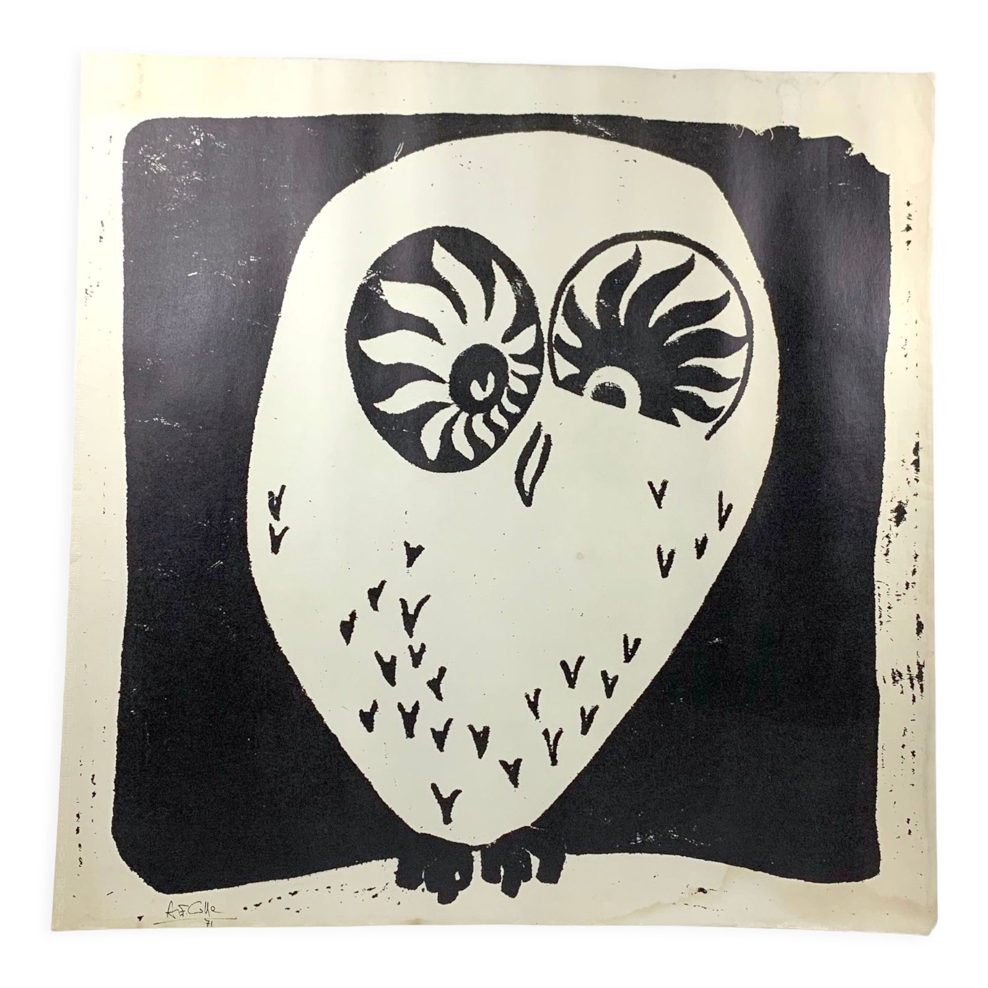 Lithograph "The Owl" black and white - Modern art