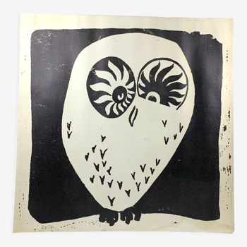 Lithograph "The Owl" black and white - Modern art