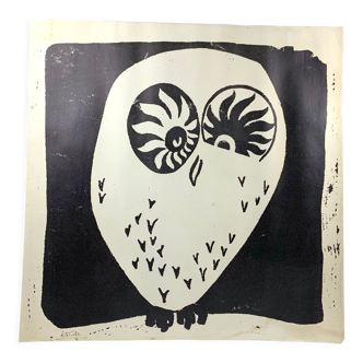 Lithograph "The Owl" black and white - Modern art