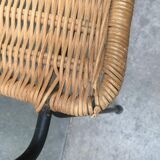 Mid-century metal and rattan dining chairs, set of 3.
