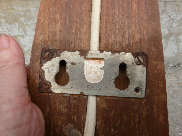 Pair of vintage Philips wood and opaline wall lamps