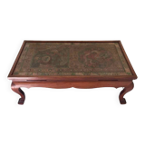 Chinese coffee table 1950 teak and painted parchment