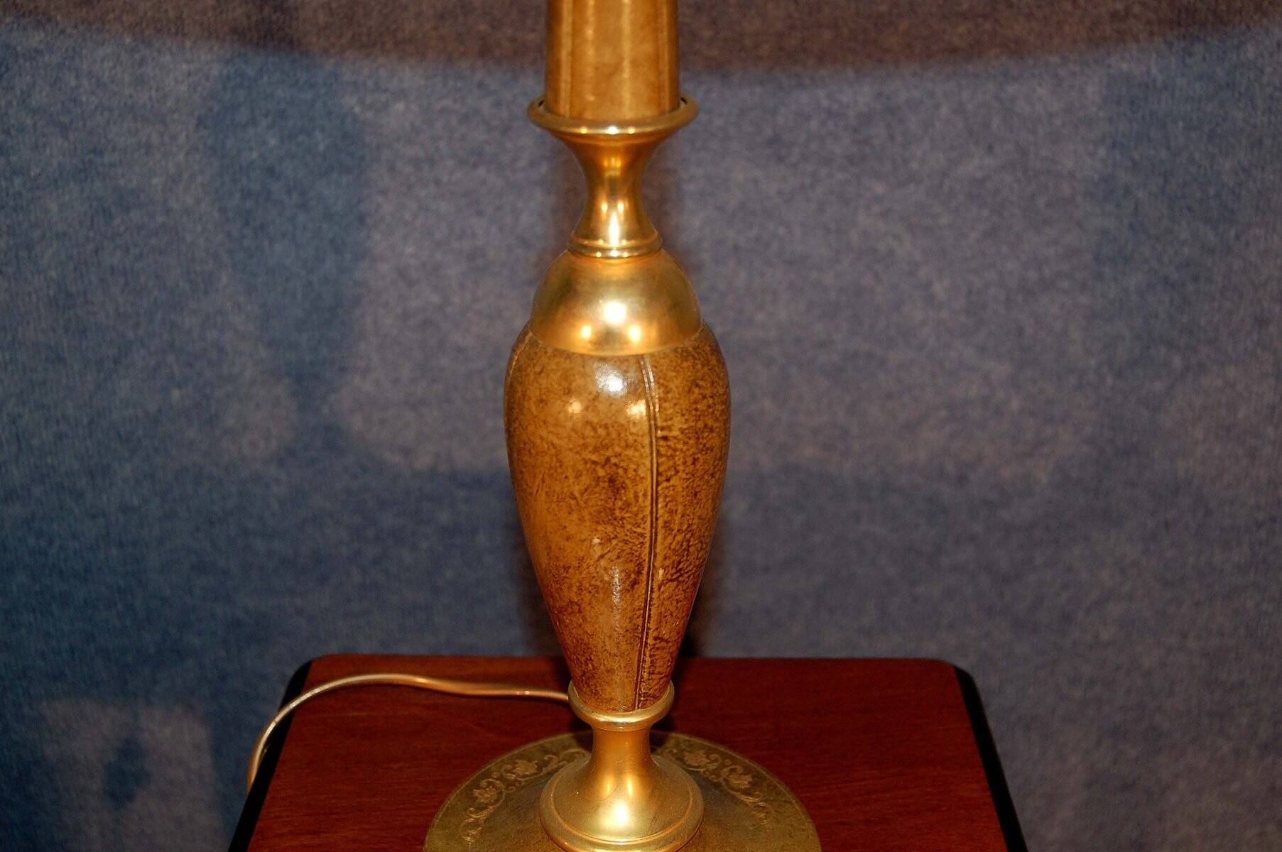 Gilt Brass and Leather Lamp from Le Tanneur, 1980's