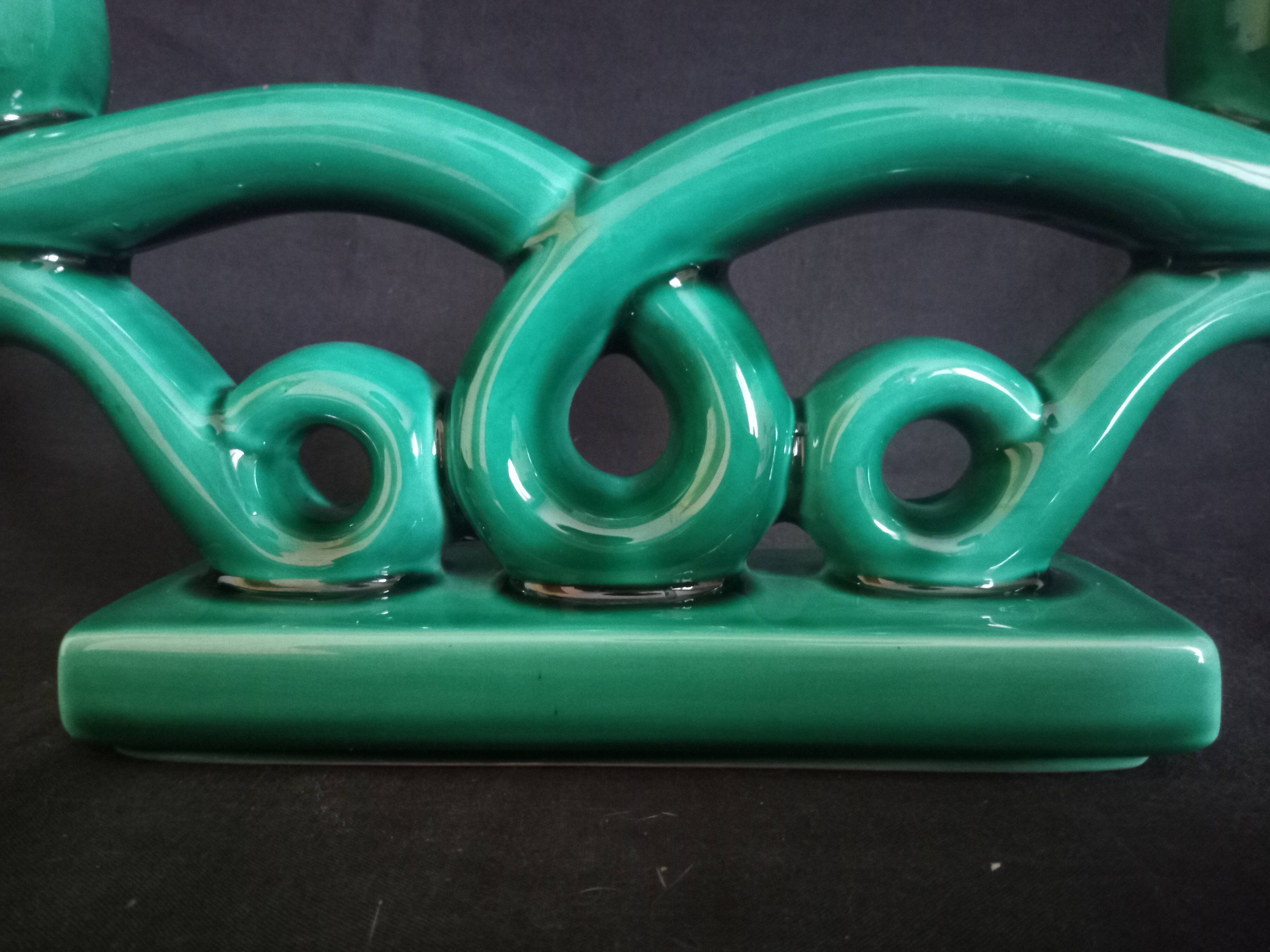 Pair of two-arm ceramic candle holders from Vallauris