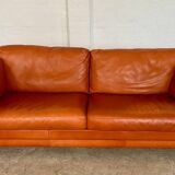 Canapé en cuir cognac vintage rétro pour 3 personnes danois