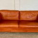 Vintage retro Danish 3 person cognac leather sofa