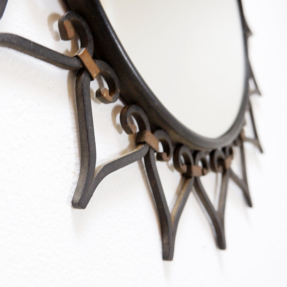 Wall mirror sun in wrought iron with heart pattern - 1960s