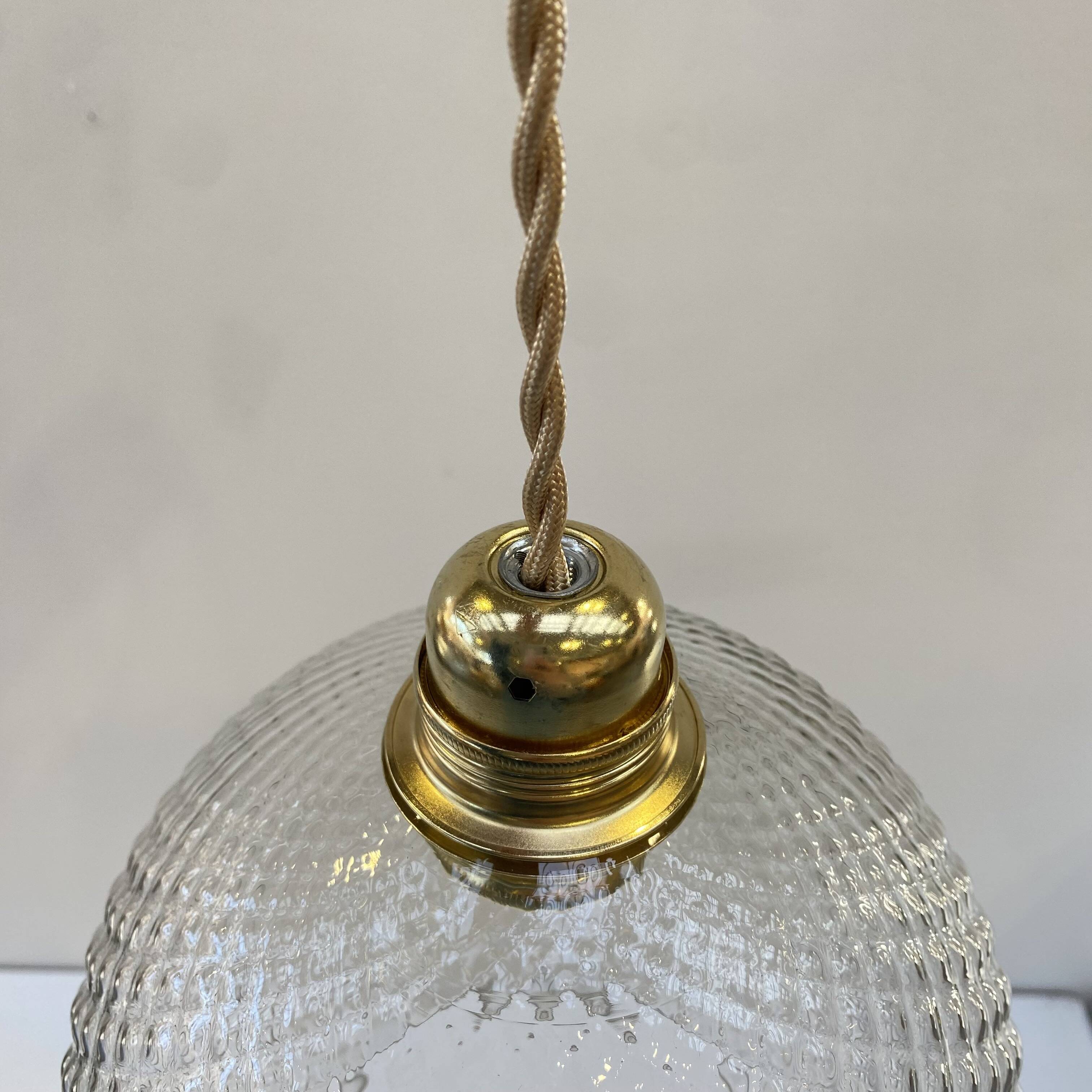 Large vintage pendant light in molded pressed glass