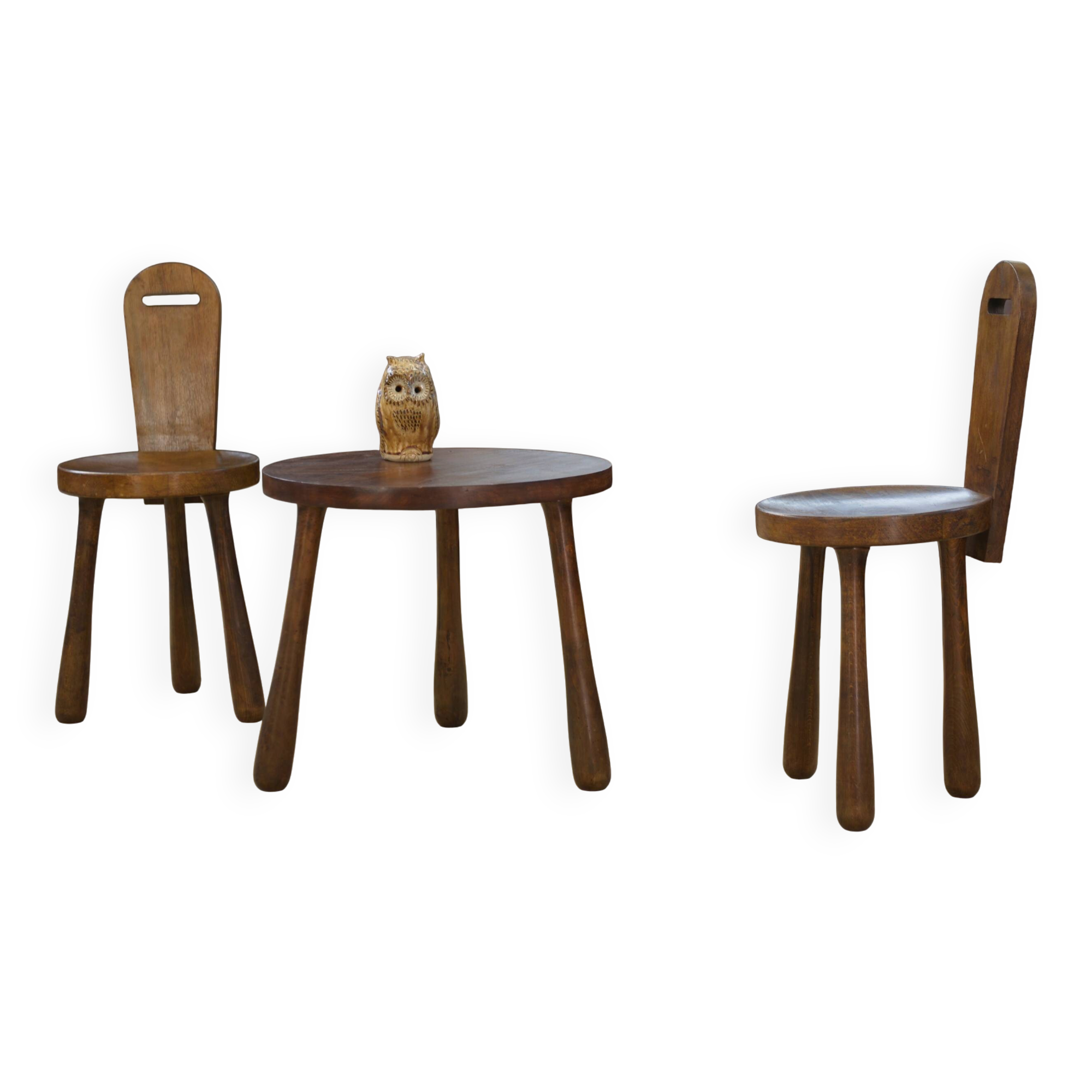 Ensemble de 2 chaises et une table brutaliste pour enfant 1960’s
