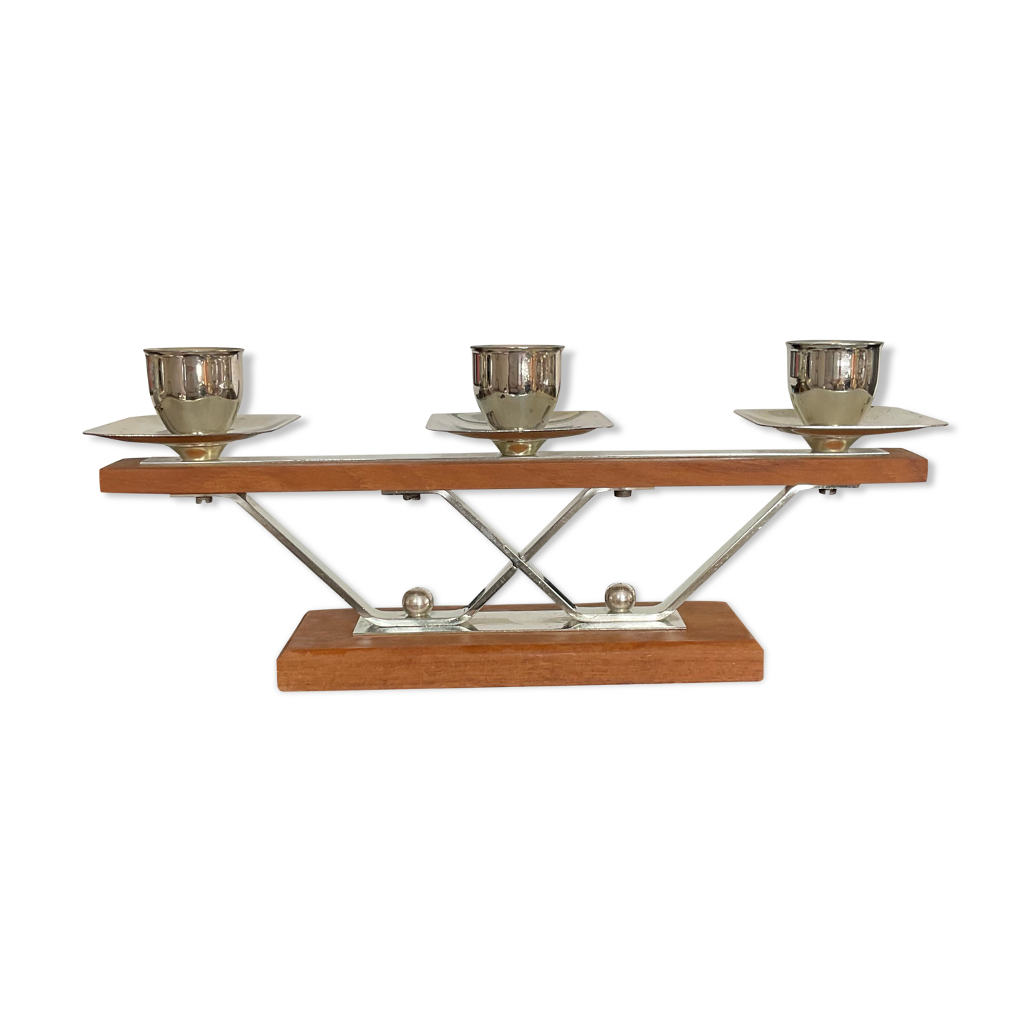 Scandinavian chandelier in teak and chrome metal 70s