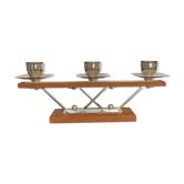 Scandinavian chandelier in teak and chrome metal 70s