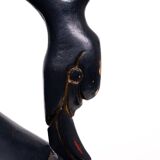 Mid Century Large Black Wooden Swan