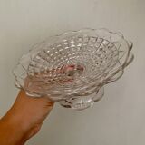 Compotier ou assiette à pied en verre ciselé vintage