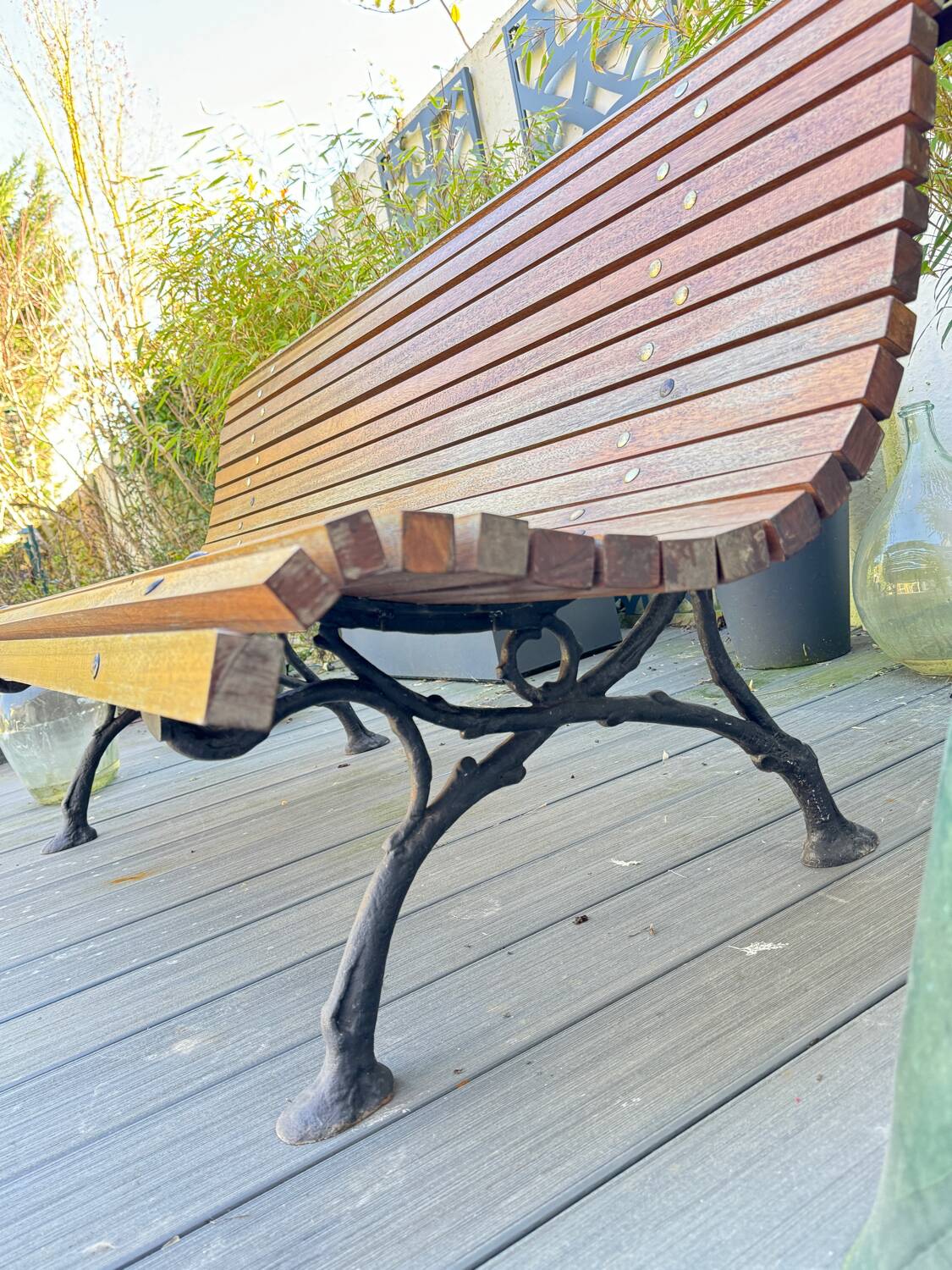 Old slatted public bench