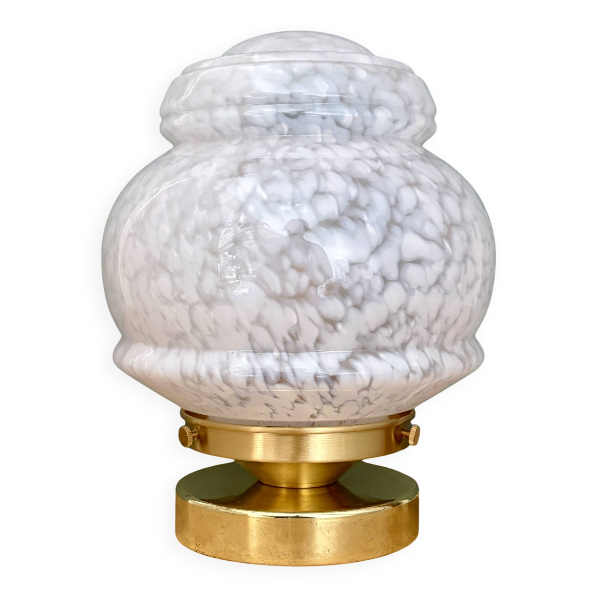 Vintage Art Deco globe table lamp in white Clichy glass