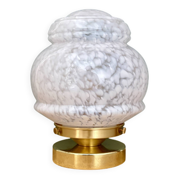 Vintage Art Deco globe table lamp in white Clichy glass