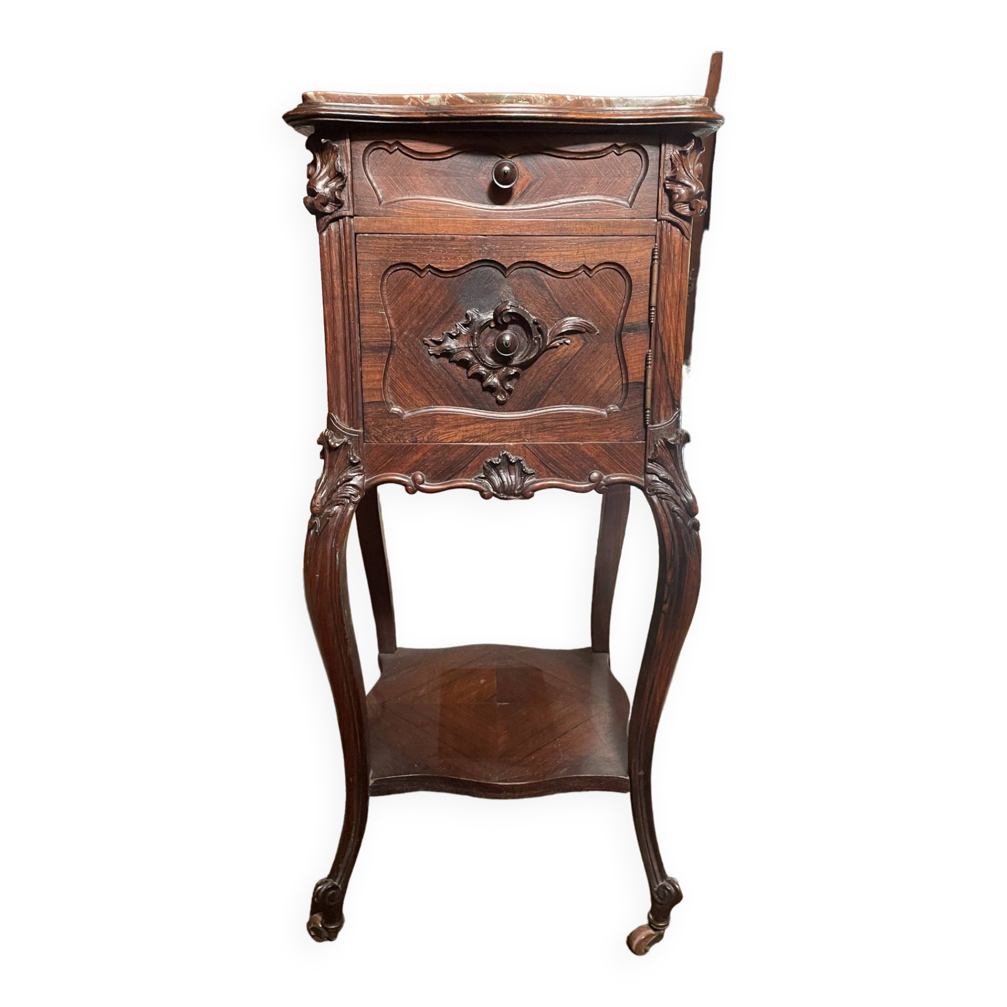 Louis XV Nightstand in Walnut and Marble 1930