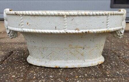 French cast iron oval jardinière planter white