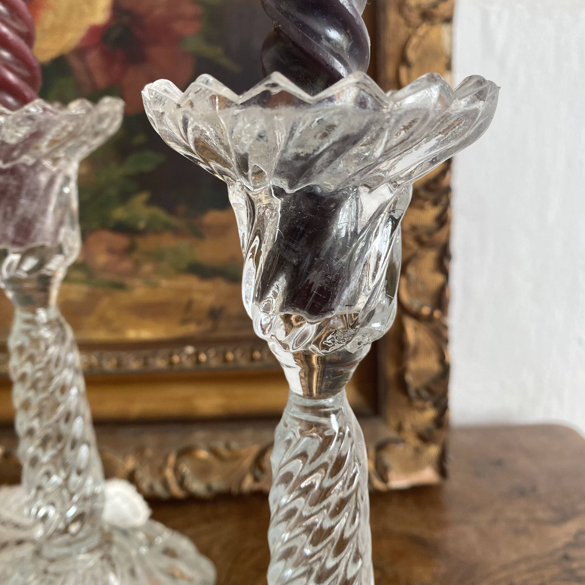 Pair of glass candlesticks