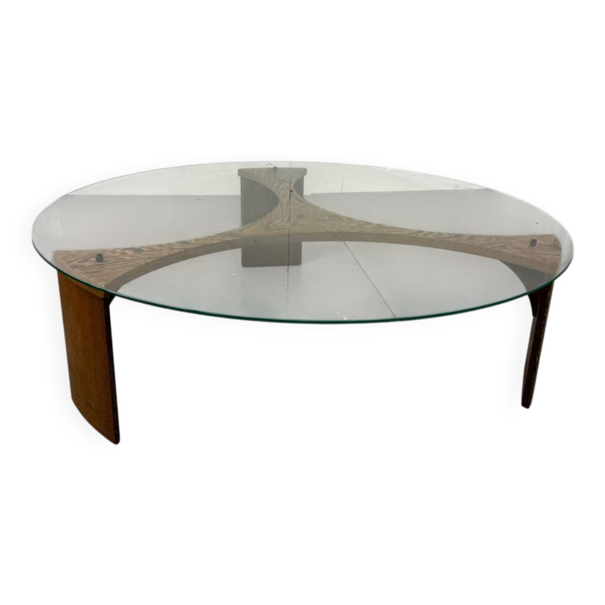 Mid-Century Modernist Wenge and Glass Round Coffee Table, 1970s