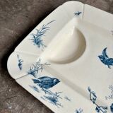 Large rectangular meat platter Gien in blue ironstone, "Birds" service circa 1870.