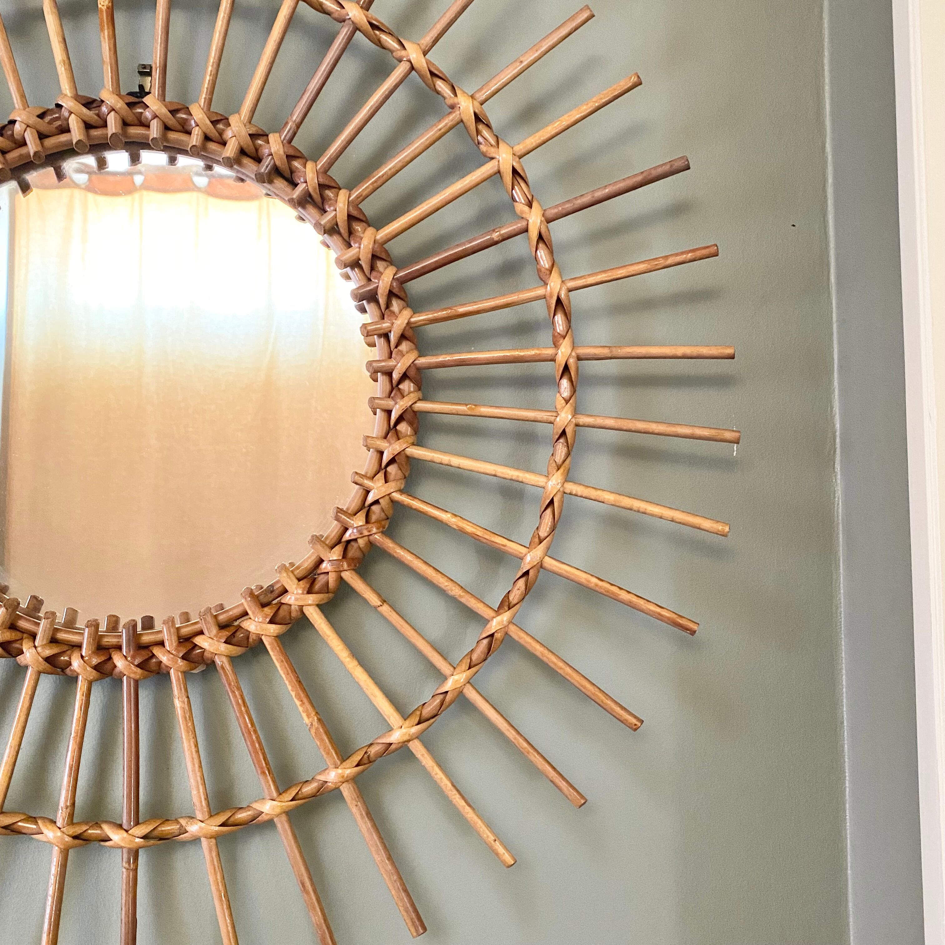 Vintage rattan sun mirror