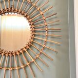 Vintage rattan sun mirror
