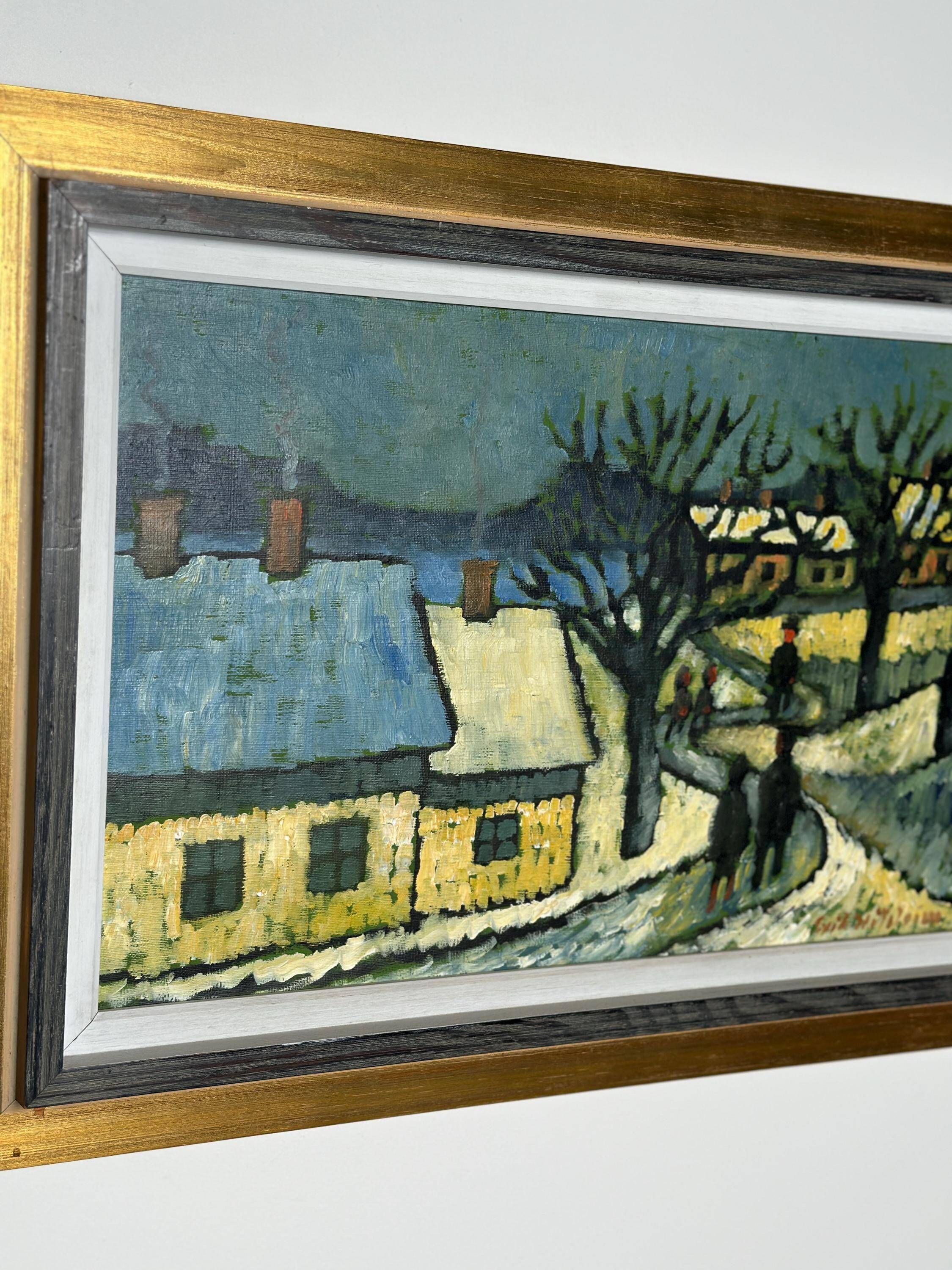 Mid Century Danish Oil on Panel – Winter Landscape – Erik Hilströml