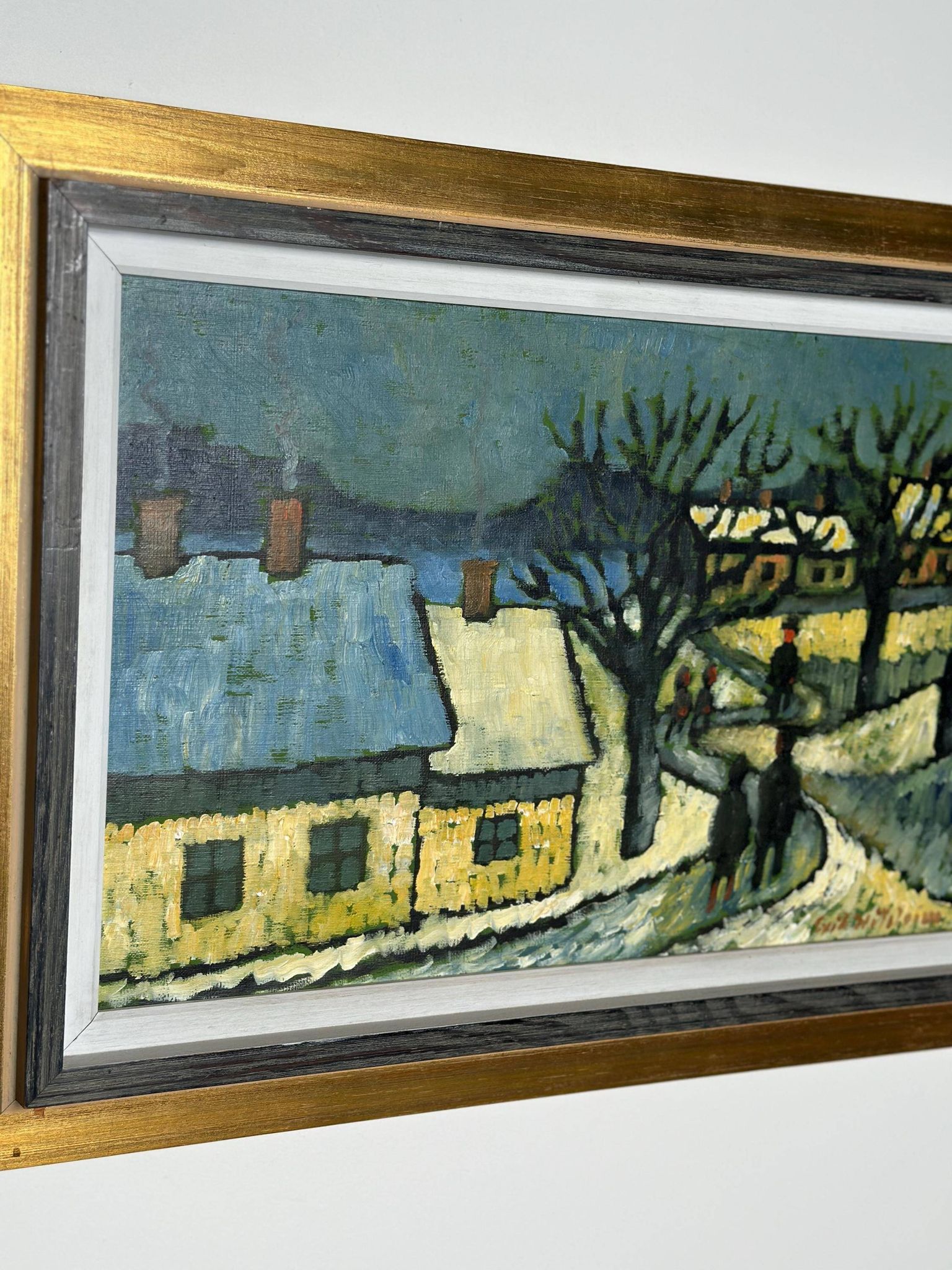 Mid Century Danish Oil on Panel – Winter Landscape – Erik Hilströml