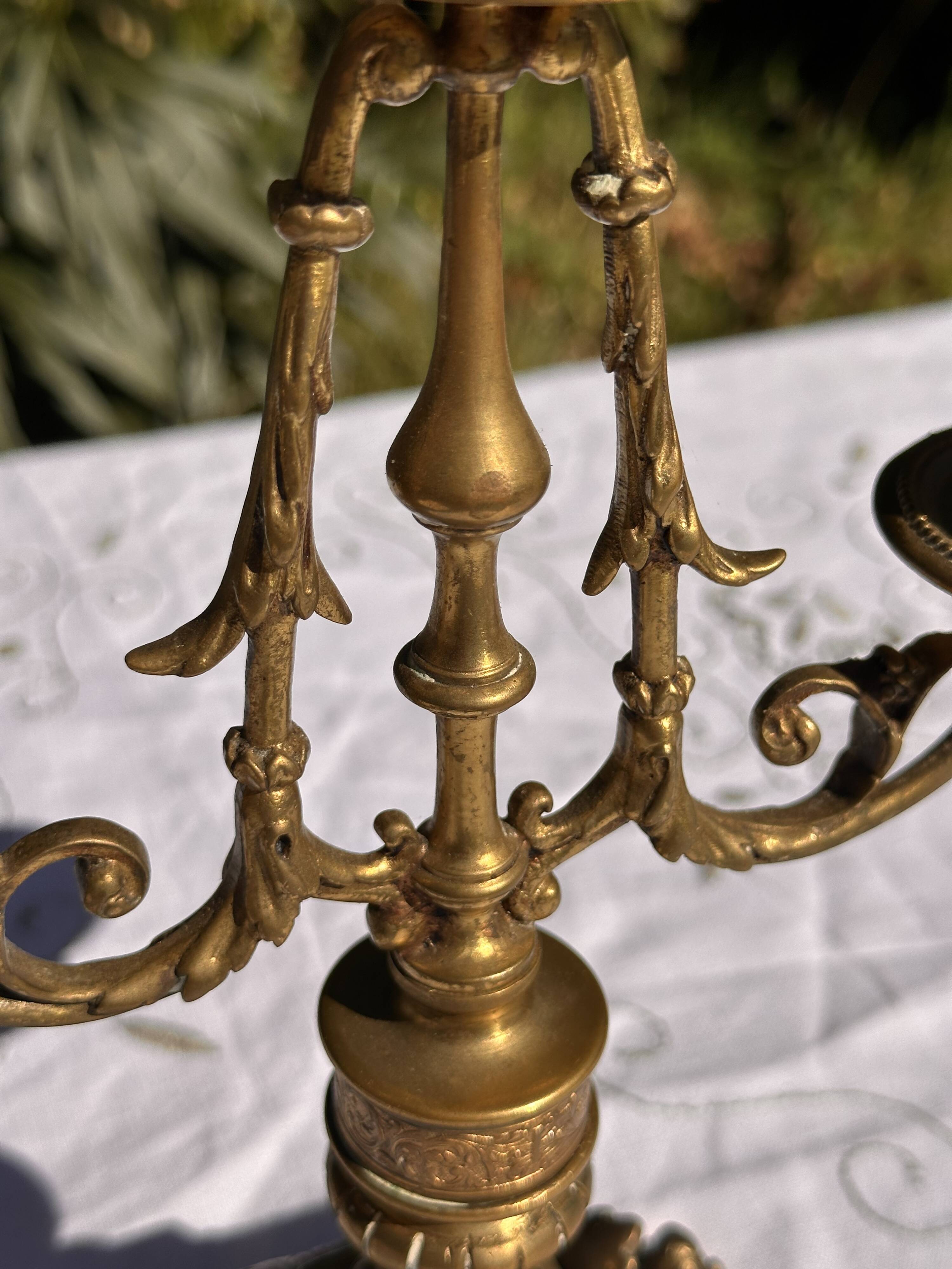 Vintage Candlestick - Brass Candlestick - 3-Arm Candlestick