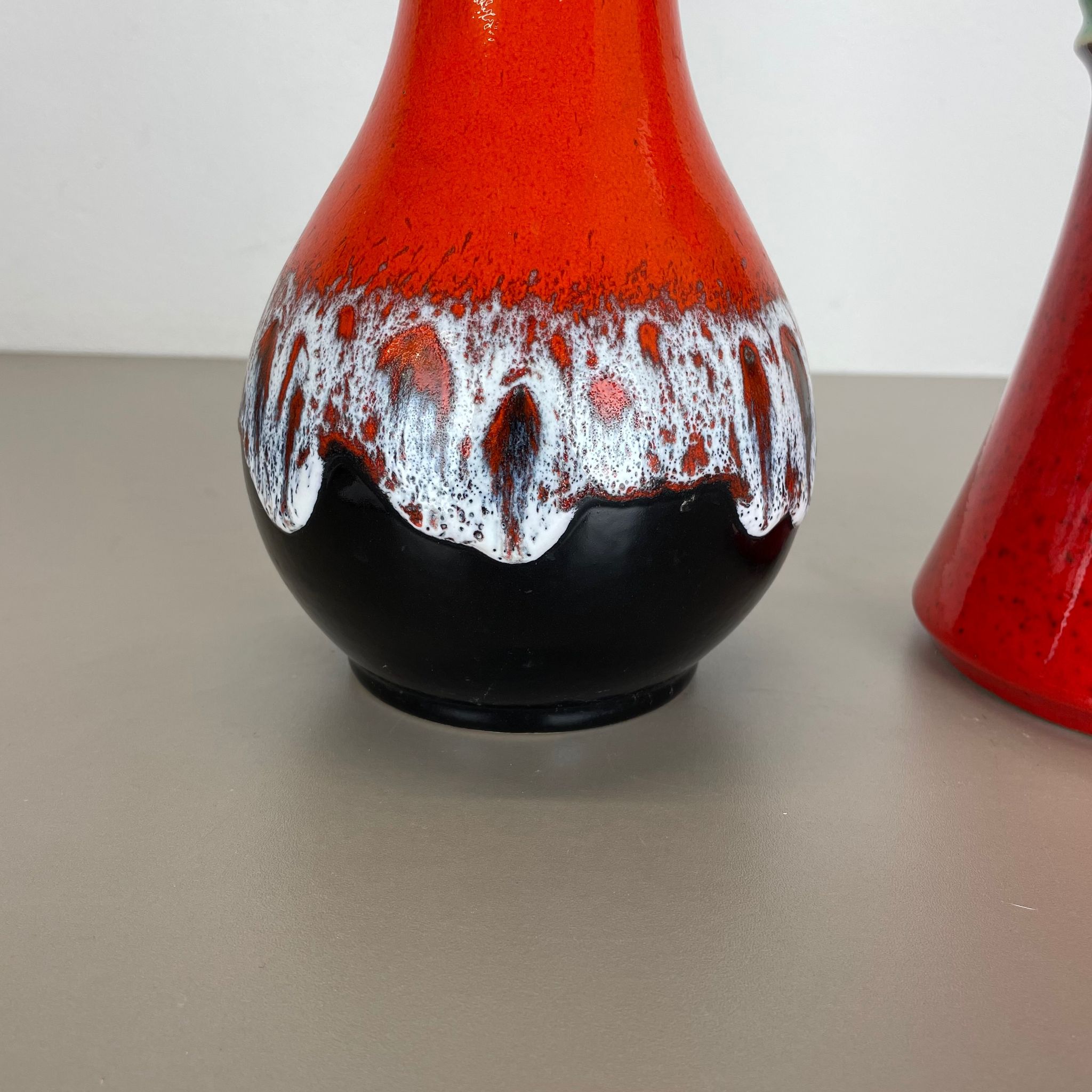 Set of 2 Multi-Color Fat Lava Op Art Pottery Vase Made by JASBA Ceramics Germany