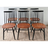 Series of 6 vintage wooden chairs circa 1960