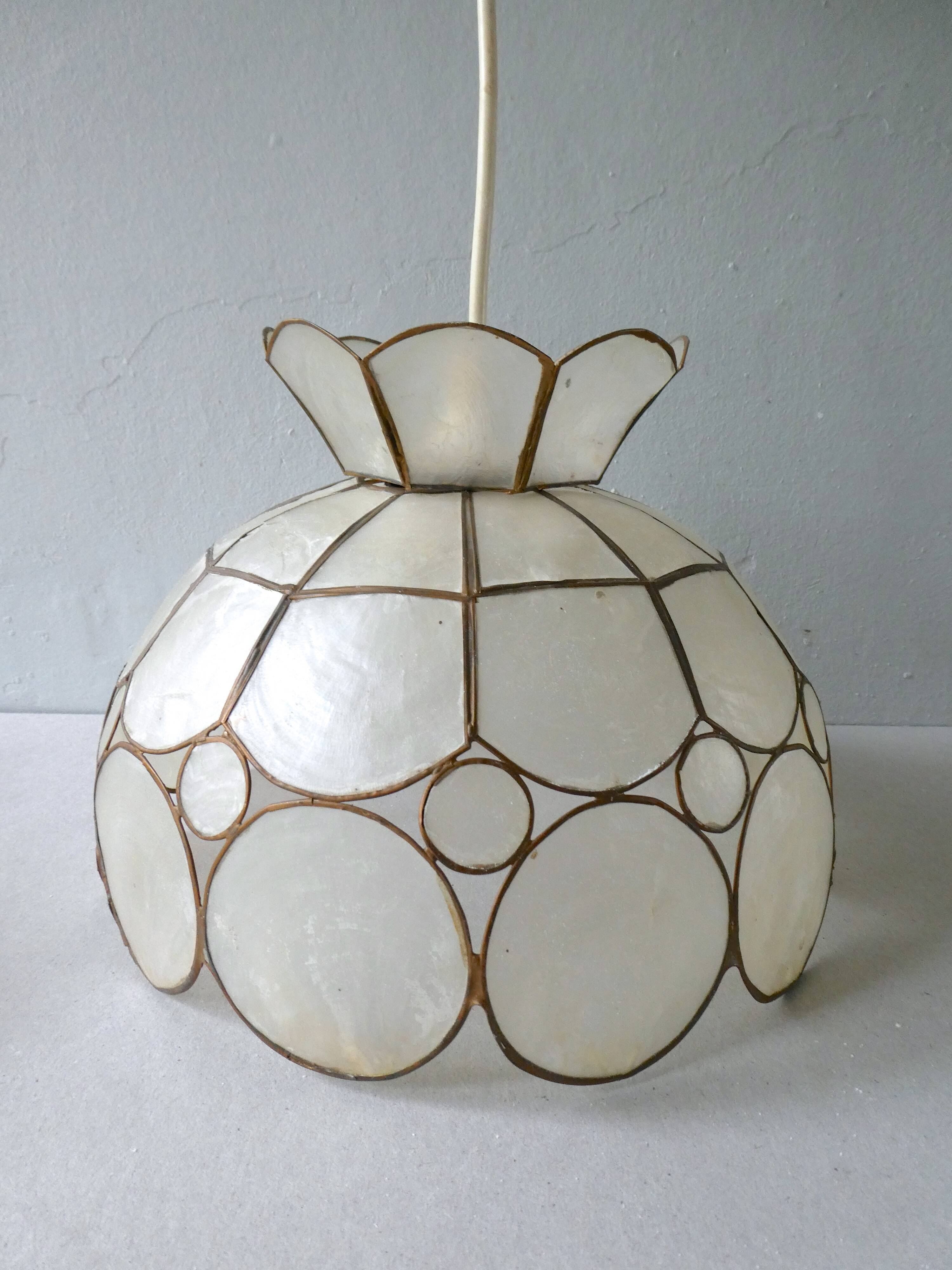 Hanging lamp mother-of-pearl and brass from the 1970