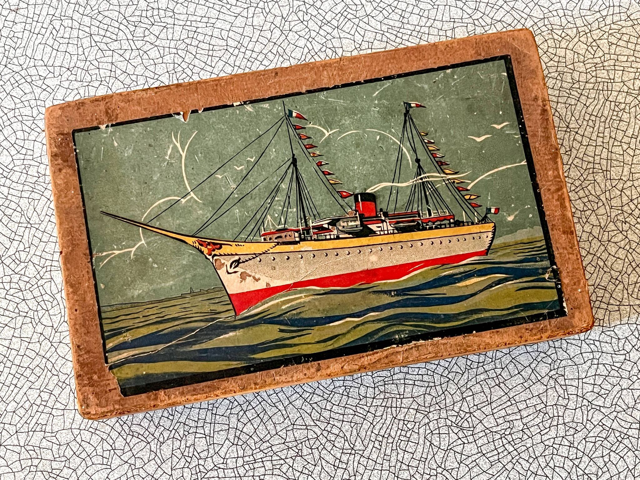 Wooden cube game in original box, antique game, early 20th century